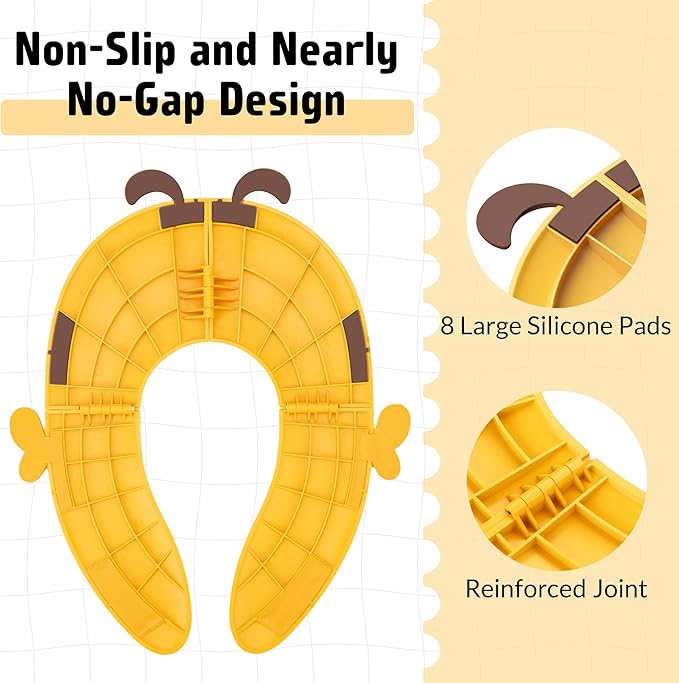 Maliton Travel Potty Training Seat for Toddler, Portable Foldable Potty Seat Cover Fits Round & Oval Toilets, Non-Slip Toilet Seat with Free Travel Bag(Yellow Bee)