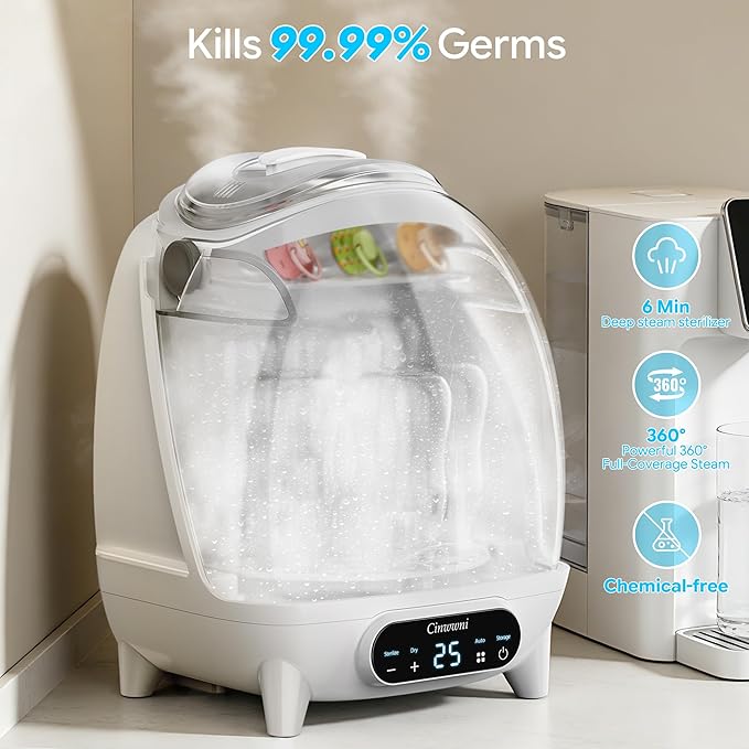 Bottle Sterilizer and Dryer, 4 in 1 Compact Steam Baby Bottle Sterilizer for Baby Bottles, Pacifiers, and Pump Parts & Newborn, Large Capacity 7 Bottles, Time-Saving Design