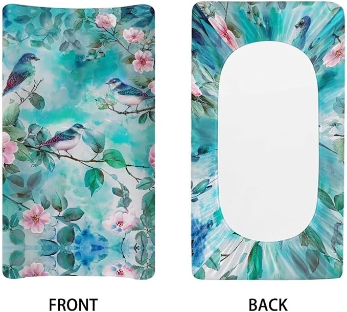 Green Bird Changing Pad Covers Safe Baby Diaper Change Table Covers, Reusable Change Pad Cover Fit for Most Change Pad Machine Washable