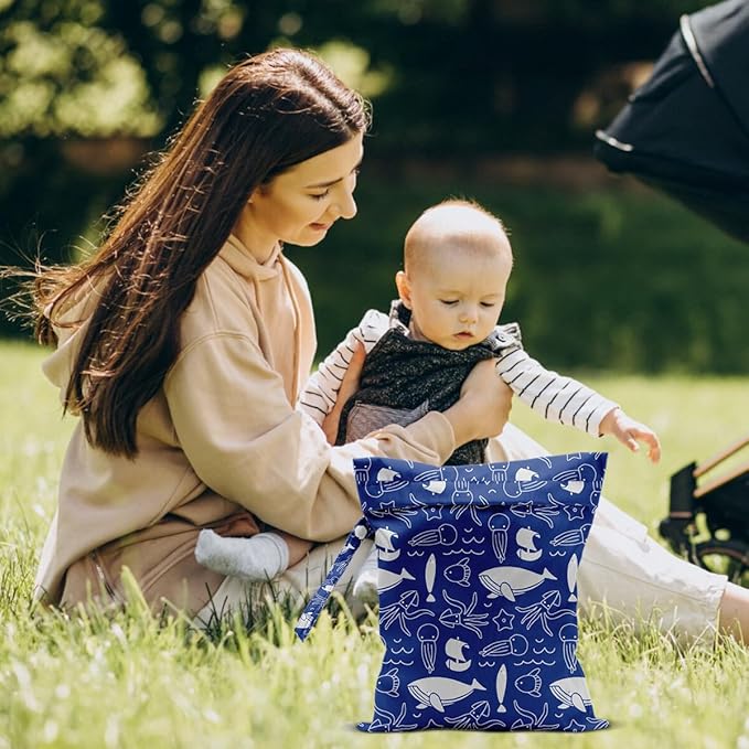 Whale Wet Dry Bags for Diaper Waterproof Swimsuit Washable Reusable Bag for Beach Diapers Dirty Yoga Gym Clothes Plant Gifts for Men Baby Friend Women