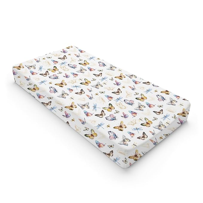 Boho Butterflies Changing Pad Cover, Soft & Breathable, 32''x16'', White, Polyester, Baby, Infant