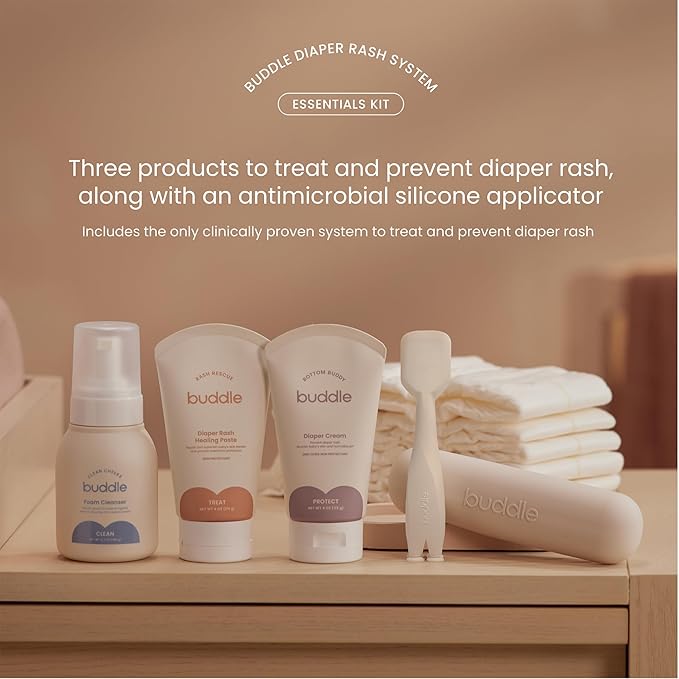 Buddle Diaper Rash, 4-Piece Kit, 40% Zinc Oxide Ointment, Diaper Cream, Foam Cleanser & Paddle Pal Silicone Spatula Applicator