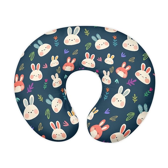 Cartoon Rabbit Nursing Pillow Cover Girls, Hand Draw Bunny Plant Leaves Baby Breastfeeding Infant Newborn Pillowcase Nursing Pillow Modern Botanical Original Support Cover