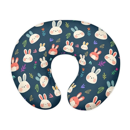 Cartoon Rabbit Nursing Pillow Cover Girls, Hand Draw Bunny Plant Leaves Baby Breastfeeding Infant Newborn Pillowcase Nursing Pillow Modern Botanical Original Support Cover