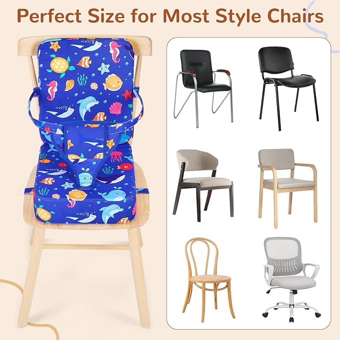Toddler Booster Seat for Kitchen Chair, Non-Slip Bottom Dining Table Booster Seat with Backrest and Adjustable Straps, Portable Eating Travel Increasing Cushion
