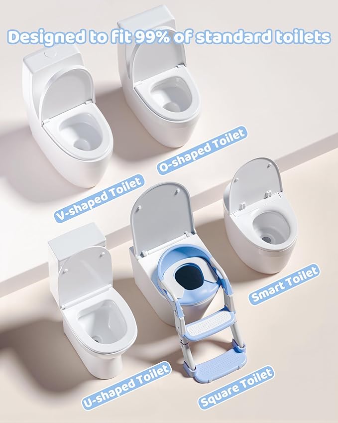 3-in-1 Potty Training Seat & Training Toilet & Potty Chair, Height AdjustableToddler Toilet Seat for Kids, Foldable Potty Training Toilet with Splash Guard & Anti-Slip Steps (Blue)