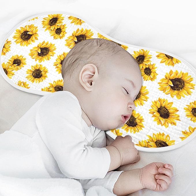 Muslin Burp Cloths for Baby Boys and Girls - 4-Pack Ultra Absorbent Sunflower Muslin Washcloths, Newborn Towel, Milk Spit Up Rags, Burp Cloth Bib for Unisex, 22 x 11 Inch