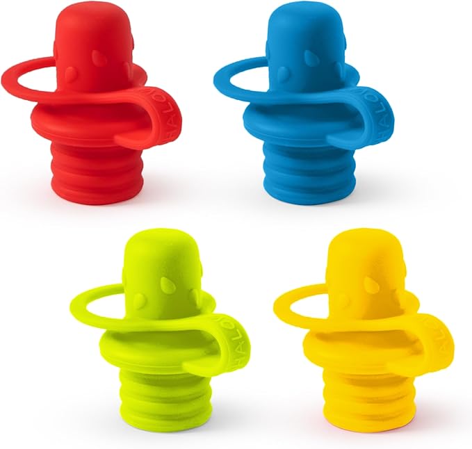 Spill-Proof Water Bottle Spout Adapter for Kids - Water Bottle Adapter Toddlers and Adults - BPA Free Water Bottle Tops - Compact Silicone Sippy Cup Lids - 4 Pack Red Blue Green Yellow