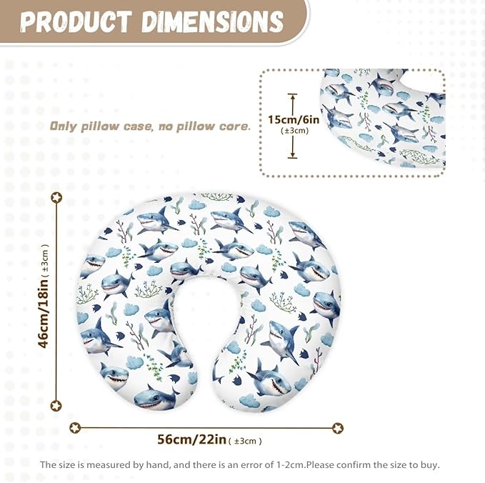 Cartoon Shark Nursing Pillow Cover Breastfeeding Pillow Covers for Breastfeeding Mom Hidden Zipper Design U-Shaped Pillow Covers Soft and Skin-Friendly