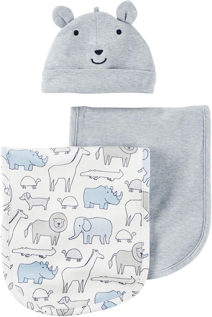 Carter's Baby Boys' 3-Piece Heathered Burp Cloth & Hat Set