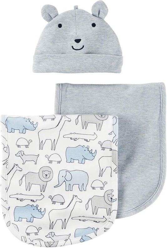 Carter's Baby Boys' 3-Piece Heathered Burp Cloth & Hat Set