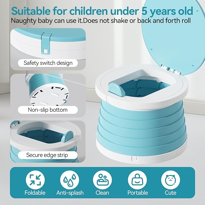 Portable Foldable Toddler Travel Potty - Medium Pink Potty Seat, Emergency Toilet for Car Camping Hiking, Lightweight Potty Chair for Indoor Outdoor Toddler Use