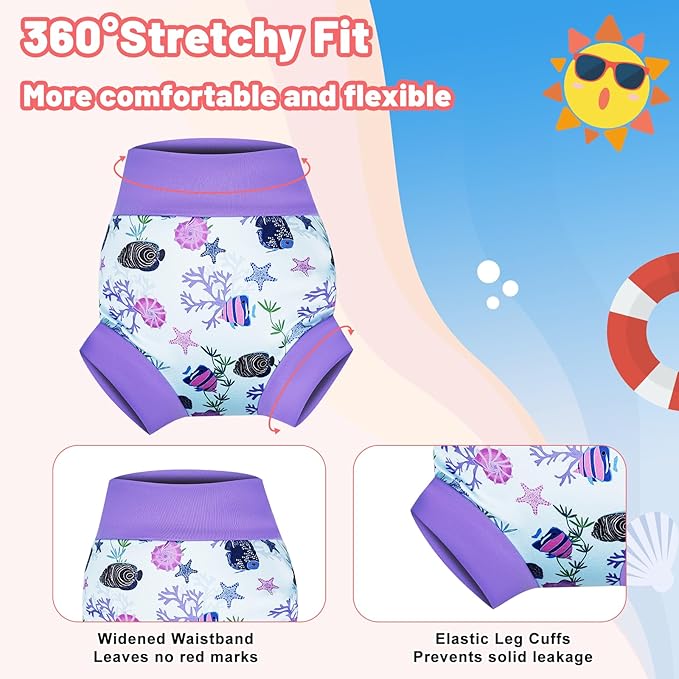 MooMoo Baby Swim Diapers 3 Pcs Waterproof Reusable Swimming Diapers for Baby Boys and Girls Swim Lesson 4T