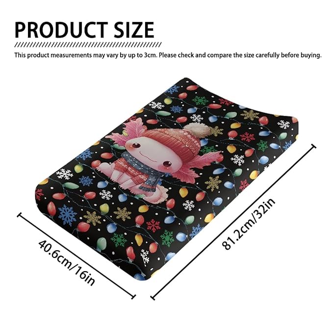 Christmas Changing Pad Cover for Baby Boys Girls, Axolotl Diaper Changing Table Covers Black Changing Table Sheets Fit Most 32''x16'' Baby Changing Pads Nursery Decor