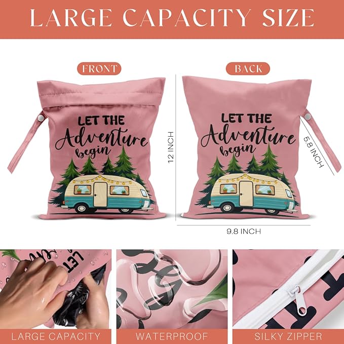 4 Pack Camping Wet Bag Waterproof Reusable Wet Dry Bag for Swimsuit Diaper Travel Beach Pool Gym Toiletries Funny Novelty Gifts for Campers Camping Accessories for Rv Campers Birthday Christmas