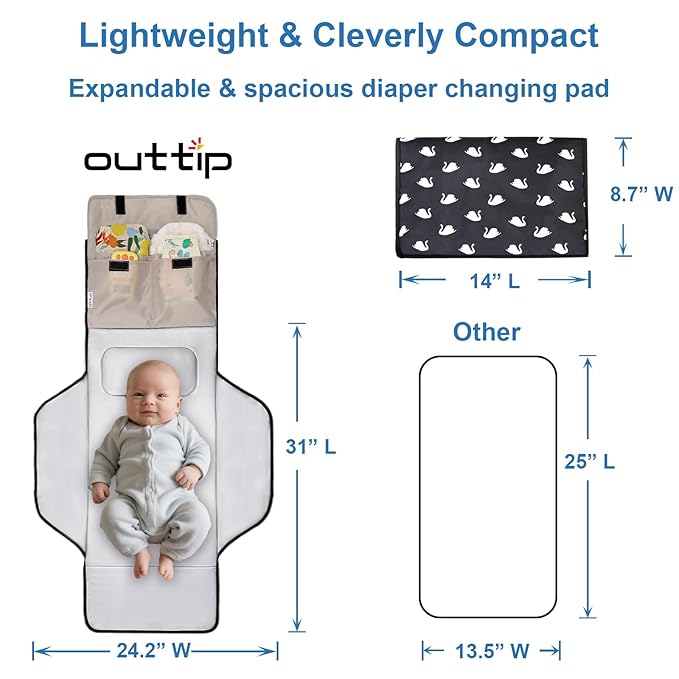 31" X 24.2" Extra Long Large Lightweight Toddler Diaper Changing Pad Travel, Cute Design 1-36 Month Infant Foldable Baby Changing Mat Wipeable, Changing Pad Portable for Station, Car, Stroller