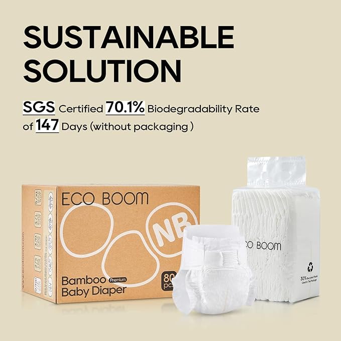 ECO BOOM Diapers, Viscose from Bamboo Diapers, Natural Soft Disposable Nappies for Infant, Size 4 Suitable for 20 to 31lb (Large - 60 Count)