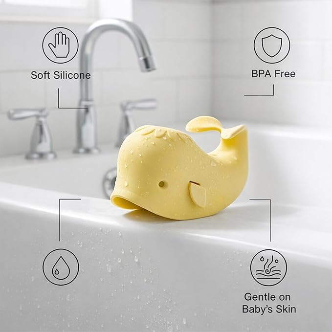 Bath Spout Cover for Bathtub - Protects Baby from Bumping Head During Bathing Time Baby Faucet Cover Universal Faucet Protective Cover Whale Design (Yellow)