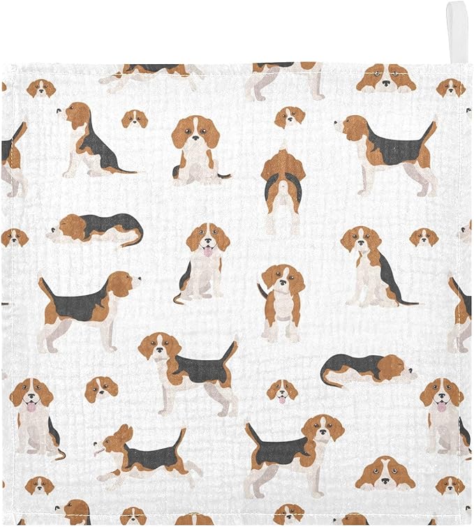 vvfelixl Baby Cotton Washcloths Beagle Dog Infants Bath Towel for Unisex Puppy Face Towels for Newborn, Natural Baby Wipes Delicate Skin, 11.8 X 11.8 inch, one sizex5
