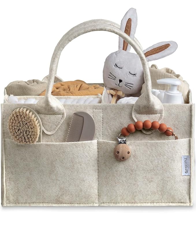 PUTSKA Baby Diaper Caddy Organizer - Nursery Storage Basket for Diaper Station, Baby Basket Shower List and Registry Gift Must-Haves, Newborn Essentials, Nursery Decor for Boy or Girl - White, Regular