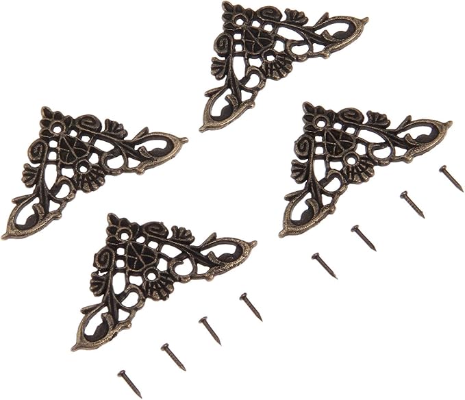 dophee 8Pcs Vintage Style Corner Protectors Guards Covers Triangle Connectors Embellishments for Jewelry Box Wooden Cases Wedding Book Decoration, 1.38"x1.38", Antique Bronze