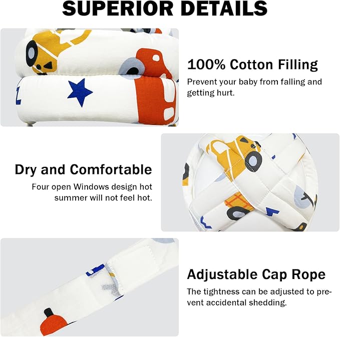 Baby Head Protector for Crawling Walking, Baby Helmet Adjustable No Bumps and Soft Cushion, Infant Safety Cap for Kid Learning to Walk