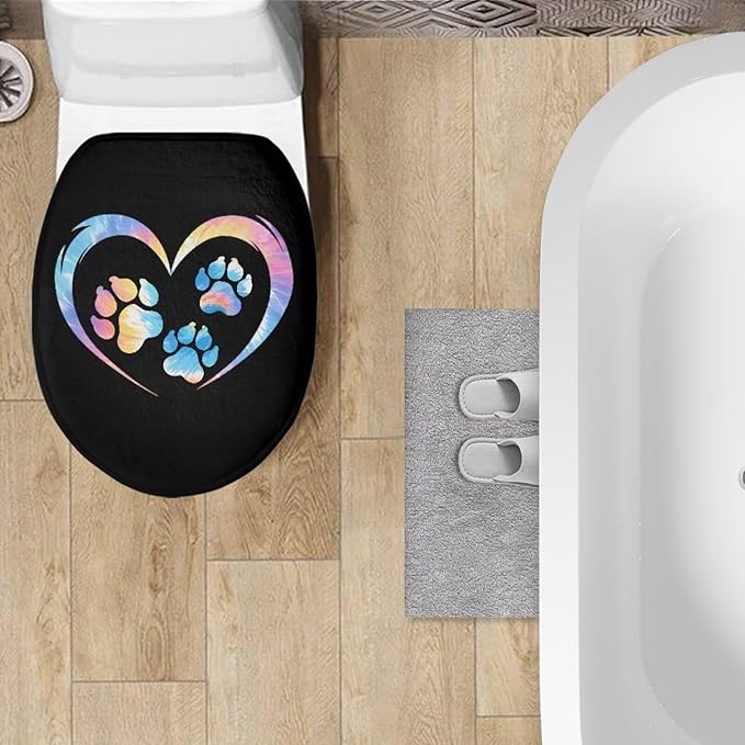 Dog Paw Print Toilet Lid Covers Soft Flannel Fabric Bathroom Covers Elastic Bottom Soft and Breathable Seat Covers Toilet Seat Cover Set Washable Reusable Toilet Seat Lid Cover