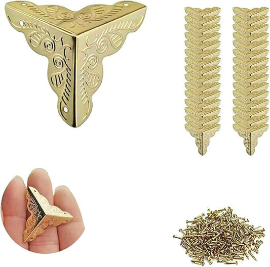 50PCS Dust Catchers for Stairs, Edge Corner Cover with Screws, Table Corner Protectors, Antique Stairs Dust Corners Decorative, for Tables, Walls & Baseboards (Gold, 1.38in)