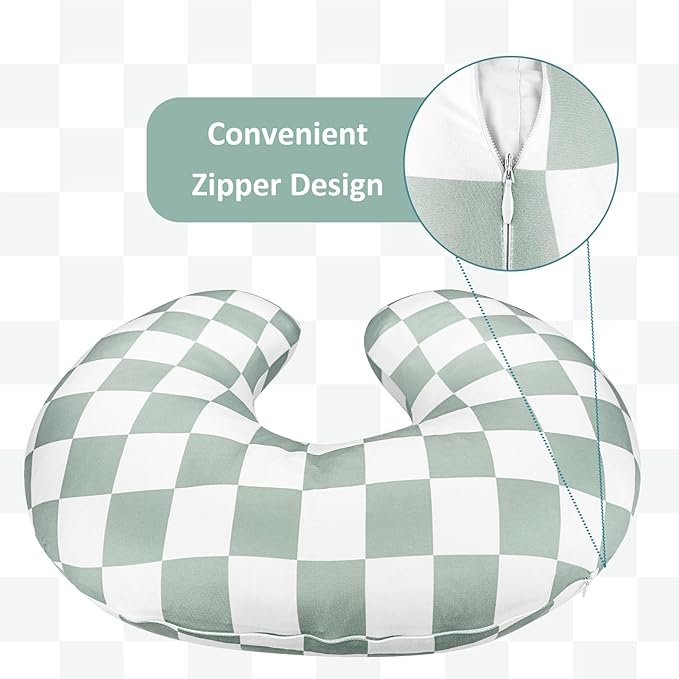 Nursing Pillow Cover and Newborn Lounger Cover, Soft Comfortable Slipcover for Baby Girl Boys, Green Checkerboard, Lounger Not Included