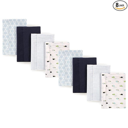 Luvable Friends Cotton Poly Flannel Burp Cloths Multipack, Turtle 8-Pack, One Size