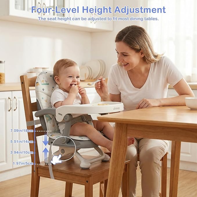UBRAVOO Baby Booster Seat for Dining Table with Removable Tray & Cushion, 3in1 Portable Toddler Booster Seat, 4 Height Adjustable Travel High Chair for Babies and Toddlers