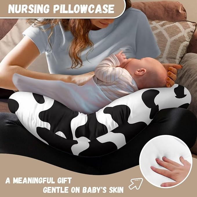 Cow Print Nursing Pillow Cases 1 Pack for Breastfeeding Pillow Nursing Covers Pillow Slipcover Pillowcase Soft Fabric Fits Snug On Infant Feeding Cushion Cover Pillow Not Included