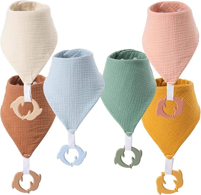 Baby Bandana Drool Bibs 6-pack - 100% Cotton Baby Bibs with Teether for Teething