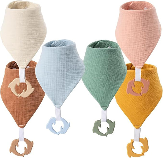 Baby Bandana Drool Bibs 6-pack - 100% Cotton Baby Bibs with Teether for Teething
