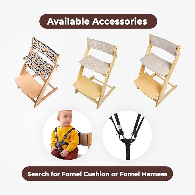 FORNEL Adjustable High Chair in Dark Walnut Finish | The Forever Chair that Grows from Toddler to Adult | Premium Solid Wood Construction