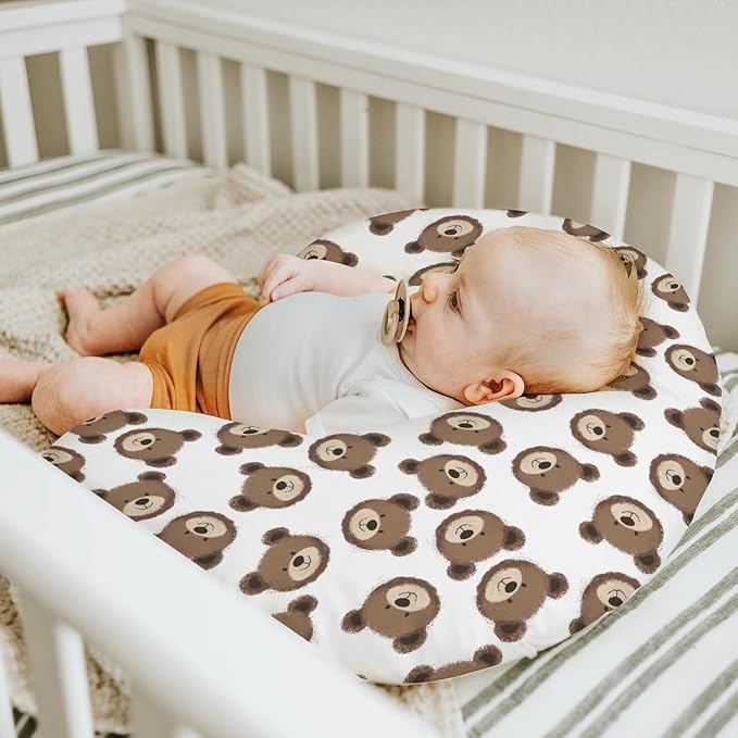Neutral Boho Bears Baby Nursing Pillow Covers for Boy Girl Cute Brown Bear Nursing Pillow Slipcovers for Breastfeeding Pillows Watercolor Bears Soft Stretchy Slipcover for Newborn Infant