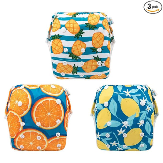 Babygoal Baby Boy Swim Diapers 3 Pack for 8M-3T Babies and Toddlers, Reusable Adjustable Washable for Swimming Lessons-Pineapple,Lemon,Grapefruit