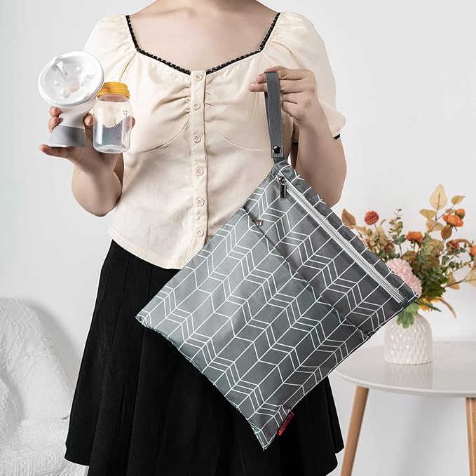 Wet Dry Bag for Breast Pump Parts Storage, Waterproof Pump Parts Bag with Place Mat for Moms Pumping at Work-Wave