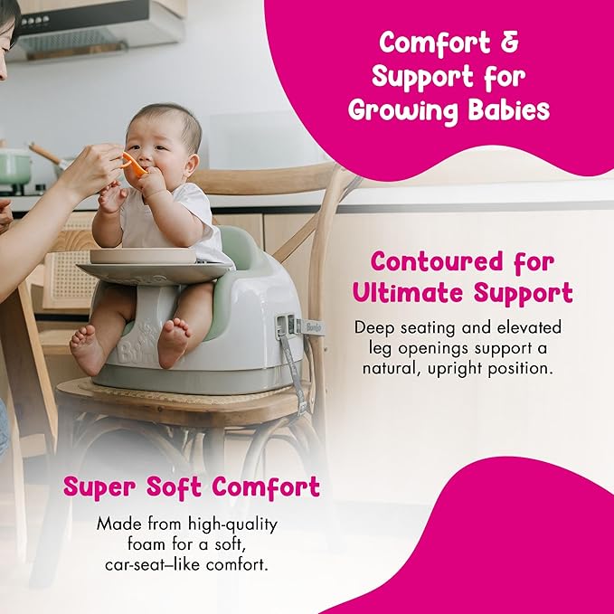 Bumbo 2 Pack 3-in-1 Multi-Seat for 6 to 36 Months, Travel Baby Feeding & Play Floor Seat, Portable Booster with Tray & Toddler High Chair, Agave