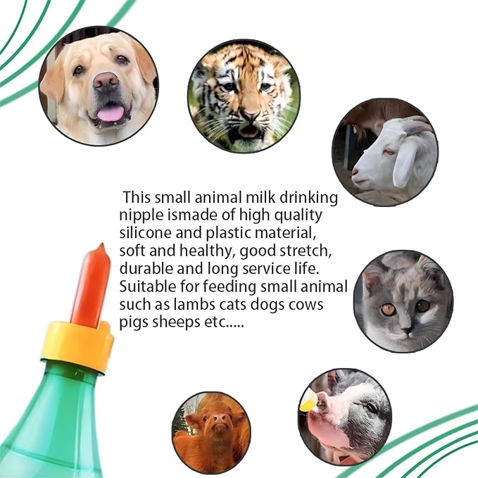10-Pack Goat Nipples, Soft Rubber Teats for Nursing Baby Goats, Lambs, Puppies, Piglets & Calves | Small Animal Milk Feeding Bottle Nipples for Orphaned Pets & Livestock | Reusable