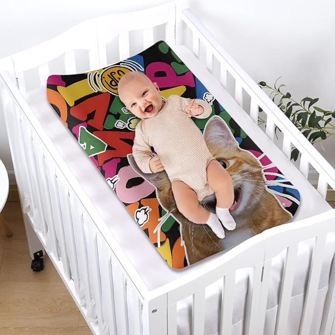 Cat Changing Pad Cover Waterproof Sheet Crib Mat Breathable Lightweight Diaper Changing Cover Comfy Cozy Changing Table Cover Infant/Toddler