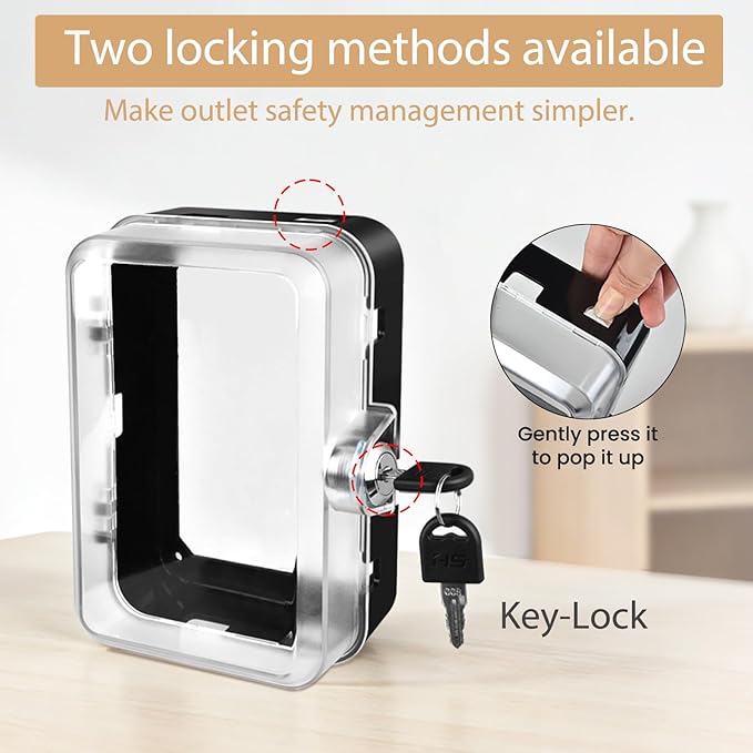 2 Pack Universal Baby Safety Electrical Outlet Cover Box Childproof Plug Cover - More Space for Large Plugs Easy to Install & Use Fit Socket Protector (2Pack, Black)