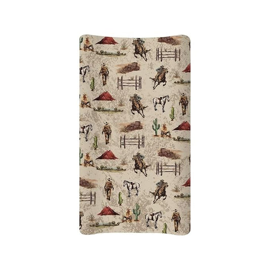 Baby Disper Changing Pad Cover Weatern Cowboy Print Diaper Change Table Sheets Removable & Washable 32"x16" Bassinet Cradle Mattress Sheets for Gilrs Boys