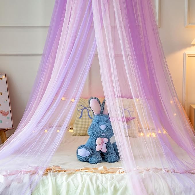 Princess Pink Purple Bed Canopy for Girls Bed Net,Princess Canopy for Kids Bed Room Decor (Pink+Purple)