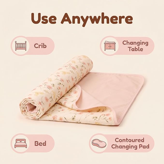 Baby Diaper Changing Pad, 19.7"x25.6" Waterproof Changing Pad Liners with 100% Muslin Cotton Front Top and Leather Back, Soft and Absorbent Portable Changing Mat for Travel, Changing Station