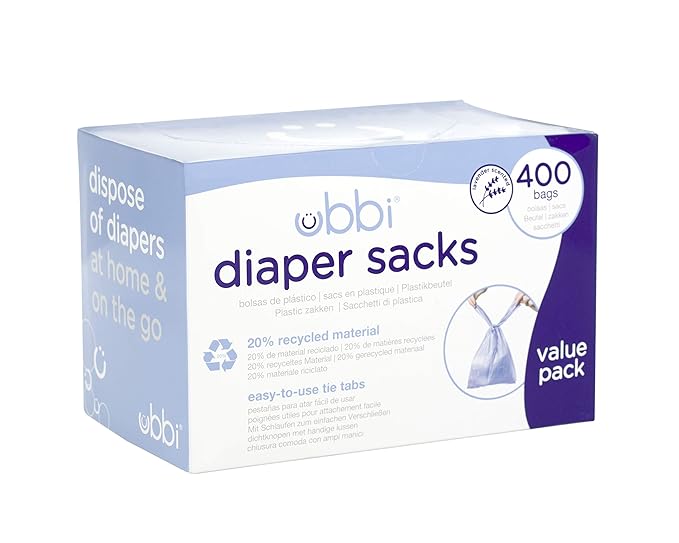 Ubbi Disposable Diaper Sacks & Disposable Diaper Sacks, Lavender Scented, Easy-To-Tie Tabs, Diaper Disposal or Pet Waste Bags, 200 Count