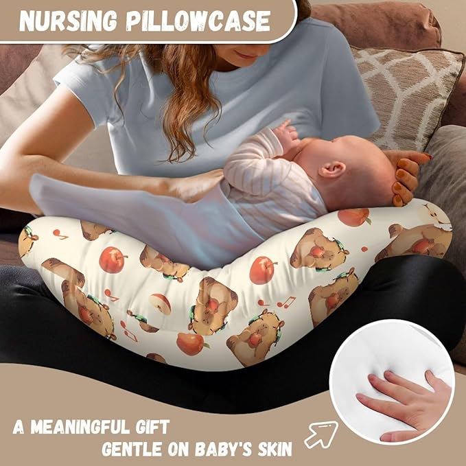 Fruit and Music Capybara Breastfeeding Pillow Cover Slipcover for Breastfeeding Pillows, Soft and Stretchy Safely Breastfeeding Pillow Cover Baby Essentials