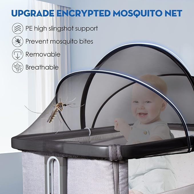 Beberoad Love Bassinet Mosquito Net Cover, Breathable Mesh Canopy with 2-Way Zipper for Bedside Sleepers (Black)