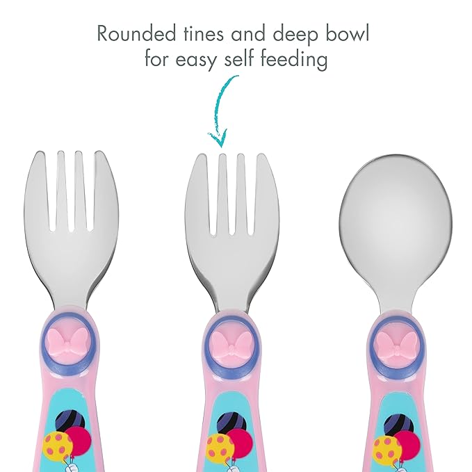 Disney Minnie Mouse Toddler Forks and Spoons Bundle - 6 Pieces - Dishwasher Safe Utensils