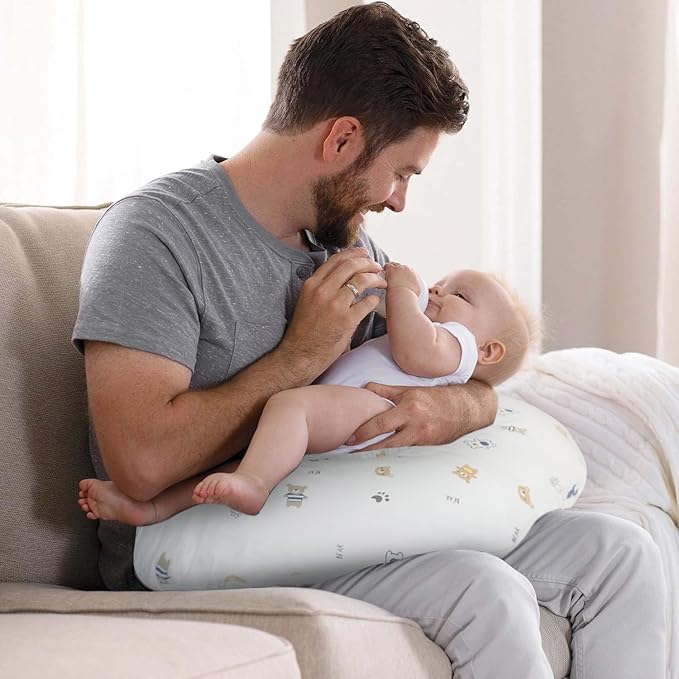 Nursing Pillow Cover(Only Pillowcase) Soft Cotton Removable Cover for Breastfeeding Pillows, Ultra Comfortable Breathable Slipcover for Newborn Baby Girl and Boy (Blue Bear)